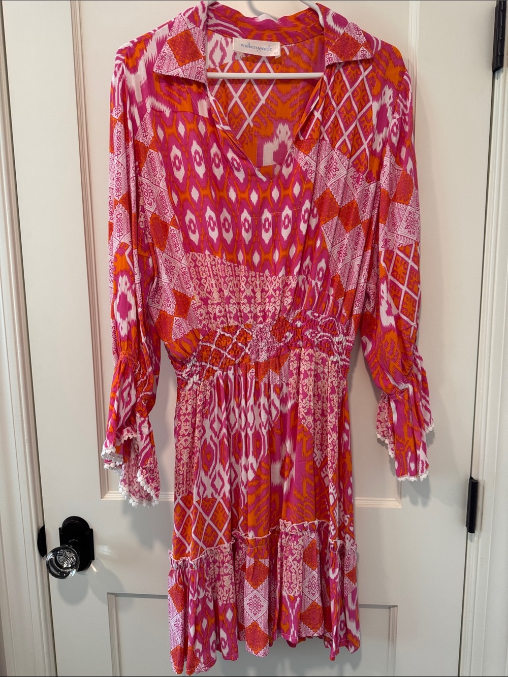 Pink & Orange Printed Long-Sleeve mini Dress by Walker & Wade